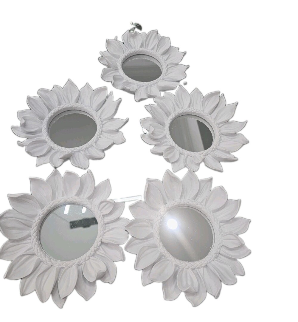 Brewster Home Fashions White Sunflower Wall Mirrors Set of 5 Floral Decor